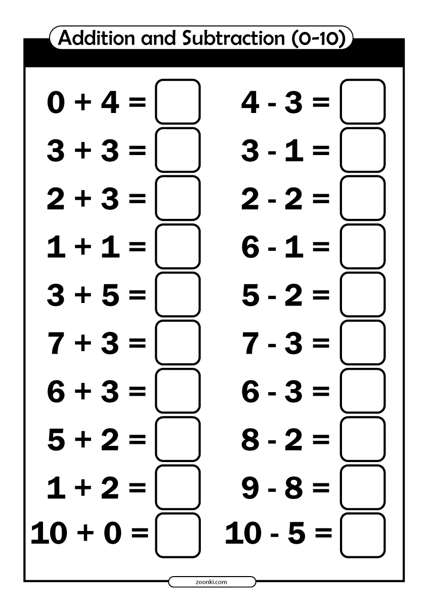 Math Exercise Addition And Subtraction 0 10 Zoonki Worksheets Library