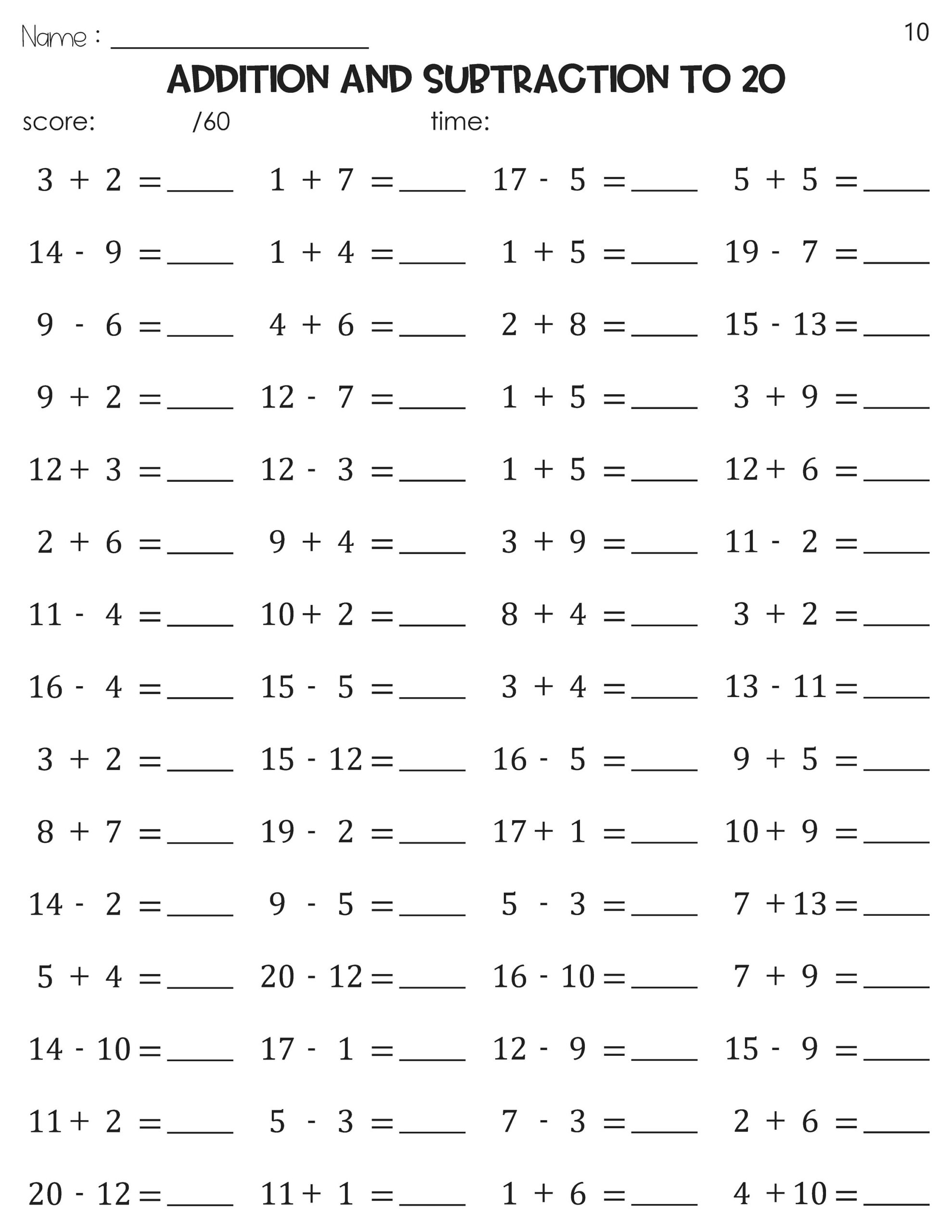 addition fluency worksheets