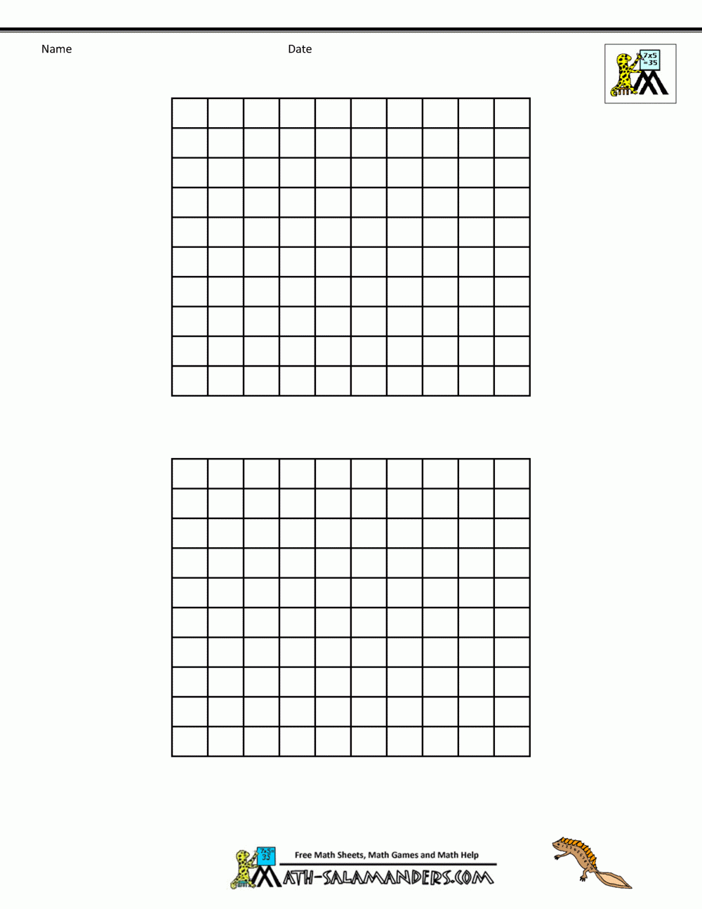 1-100 blank number chart