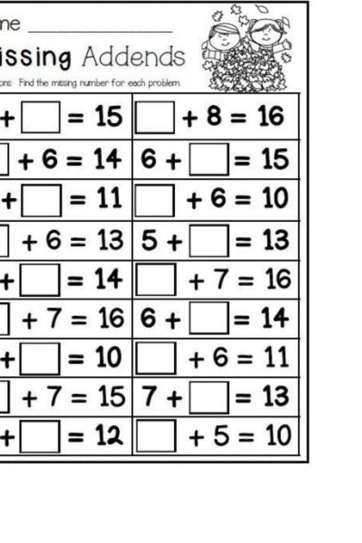 Missing Numbers Addition Worksheets