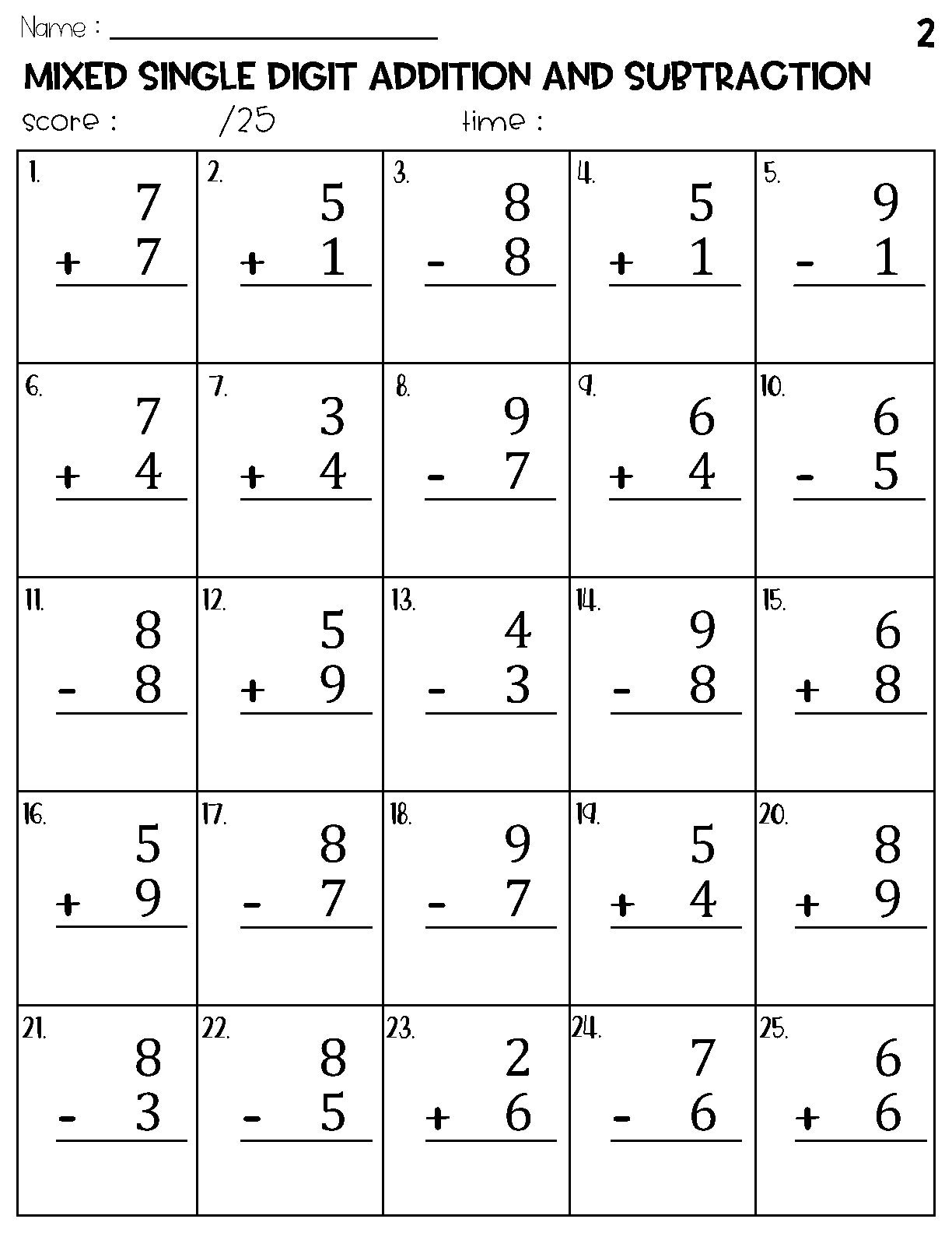 Mixed Single Digit Addition And Subtraction Worksheets Etsy Finland