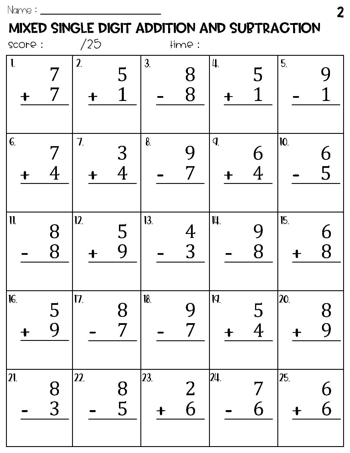 Mixed Single Digit Addition And Subtraction Worksheets Etsy Finland
