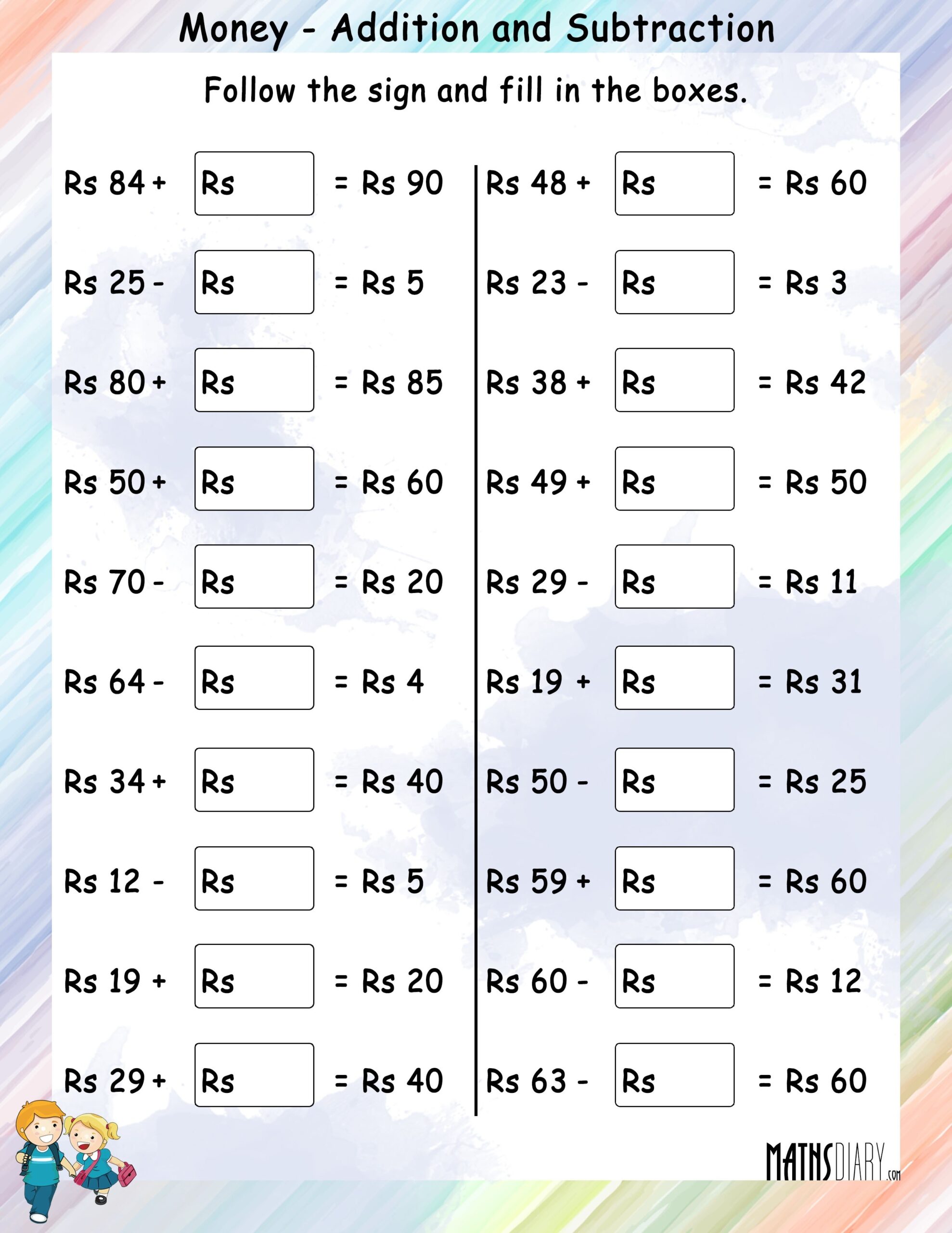 Money Addition And Money Subtraction Math Worksheets Worksheets Library