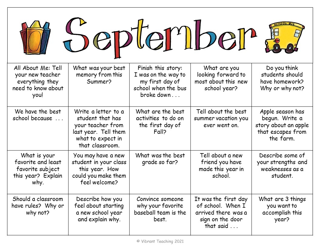 Monthly Writing Prompts To Engage Students And Make Writing Fun Vibrant Teaching