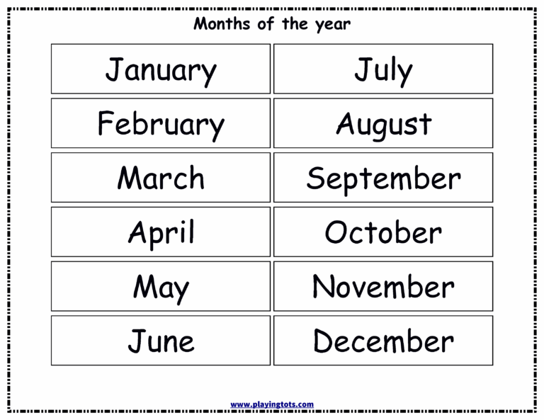 Months Of The Year Free Printable Printable Party Favors