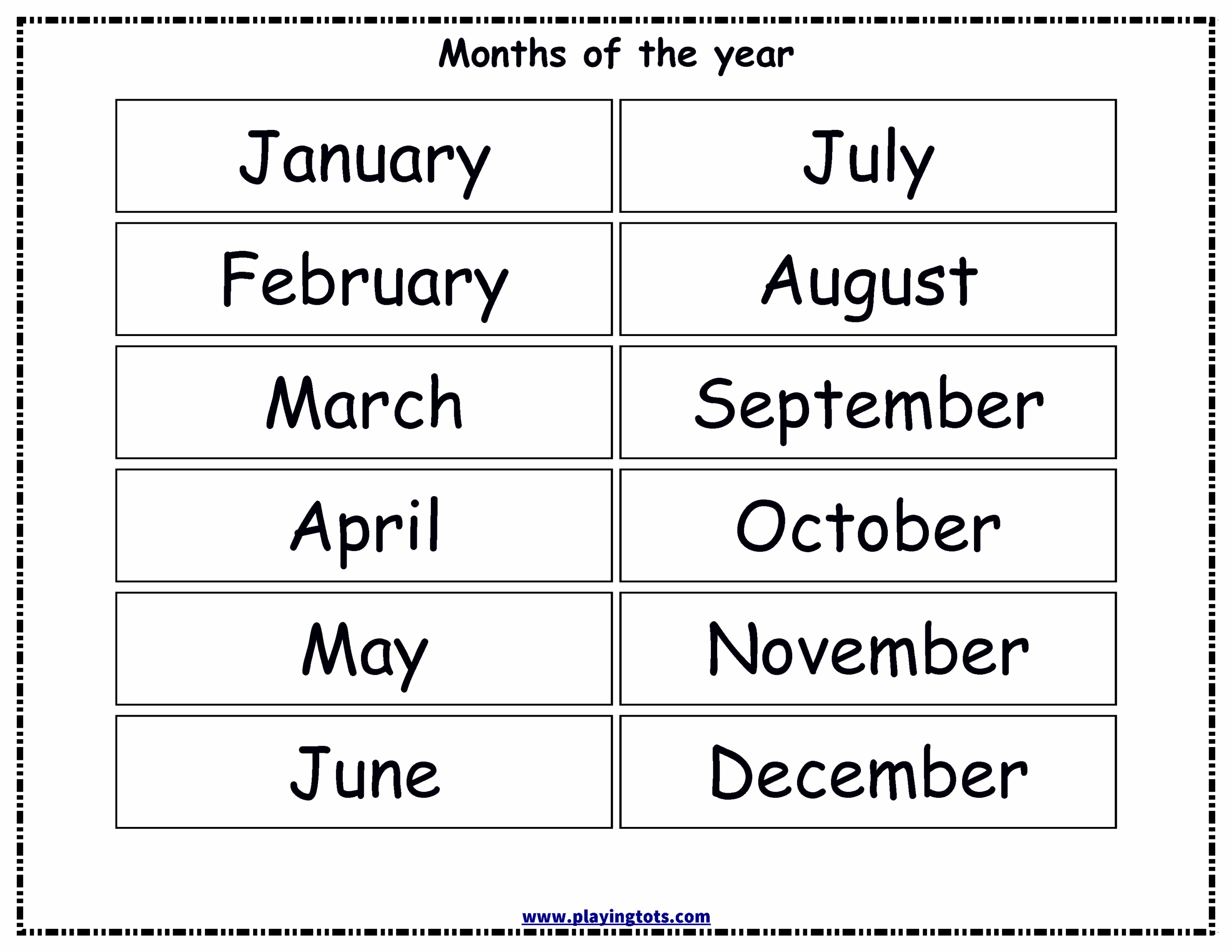 Months Of The Year Free Printable Printable Party Favors
