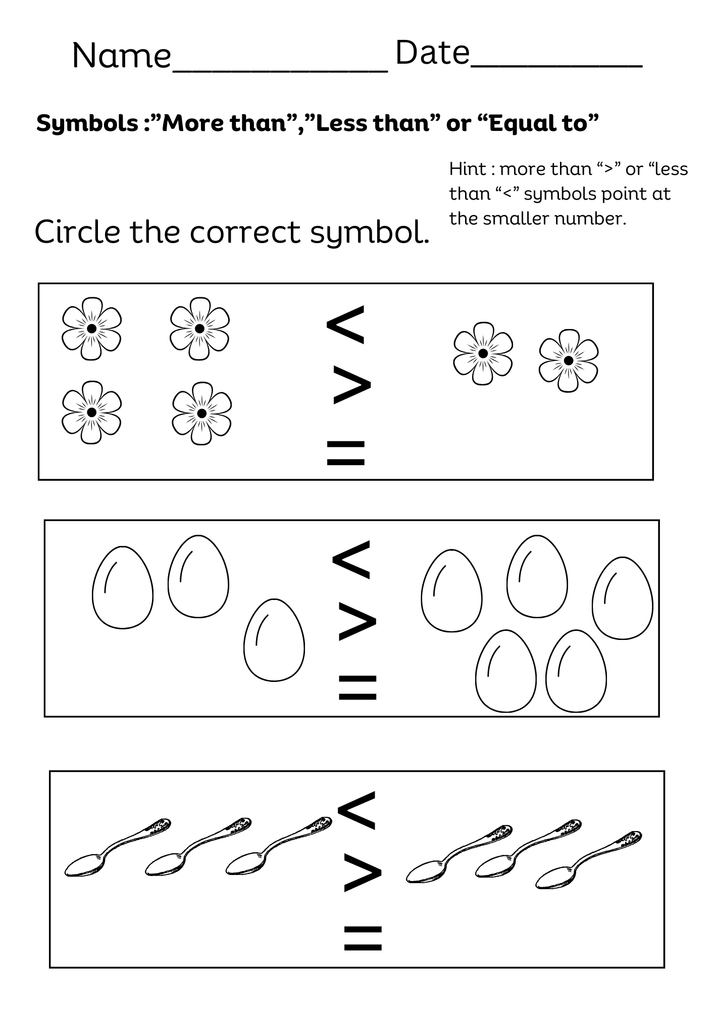 more or less than worksheets