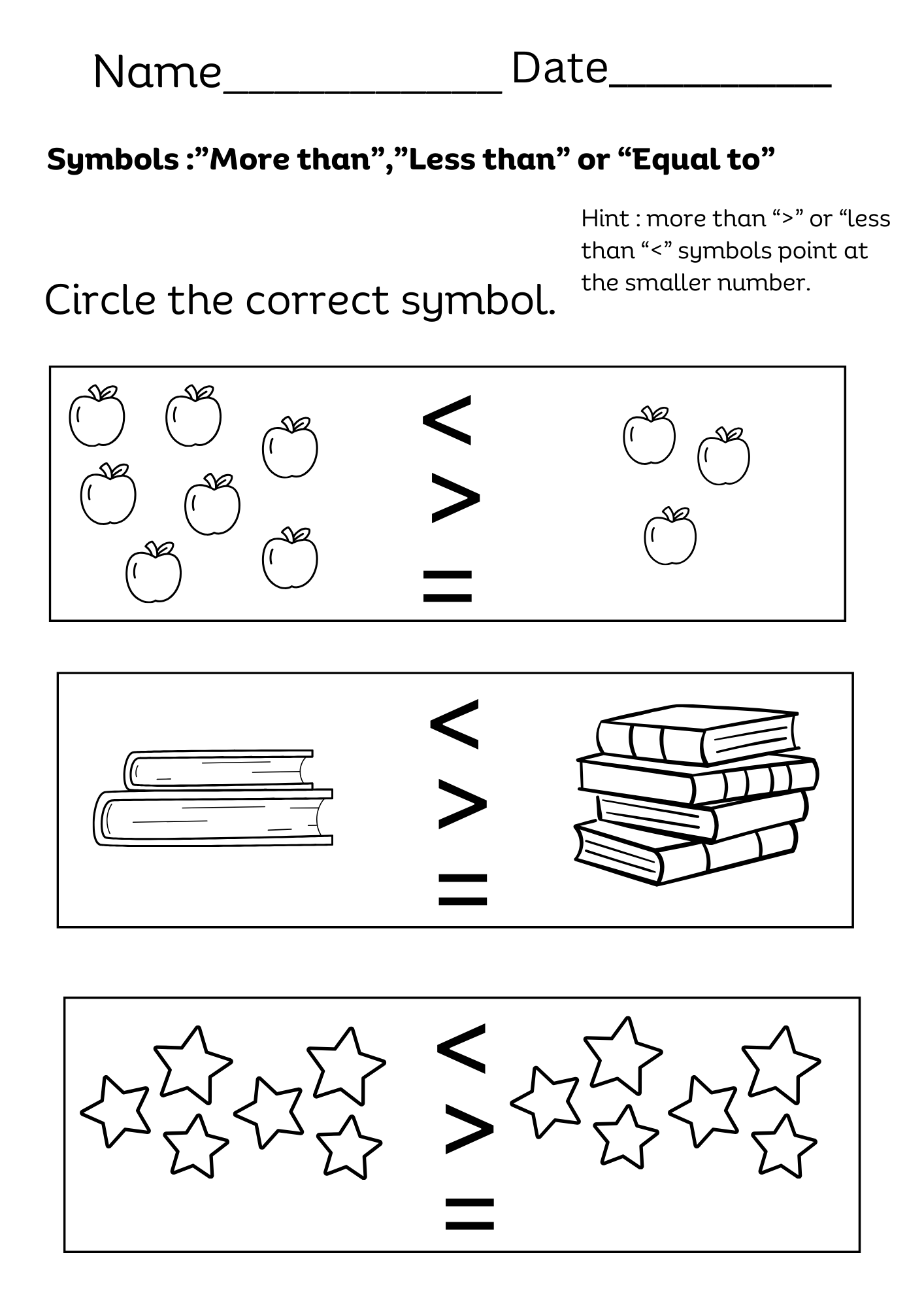 More or Less Worksheets