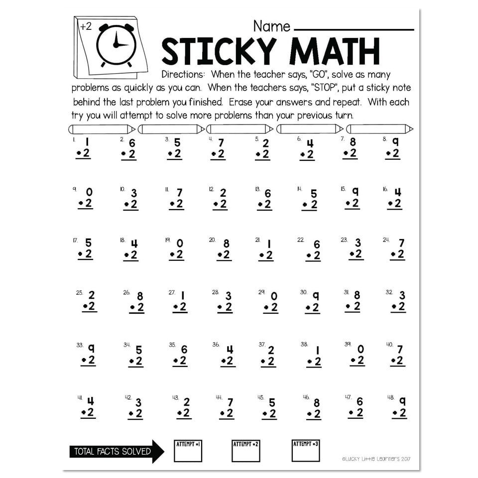 More Sticky Math Fact Practice Addition 2 Version 3 Lucky Little Learners