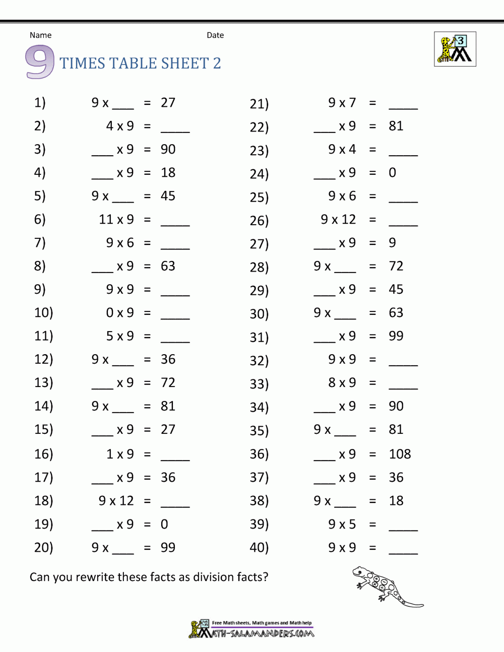 multiplying by 9 worksheet
