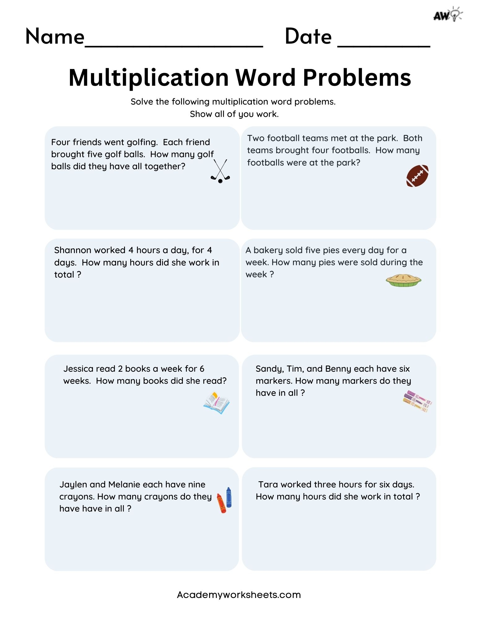 Multiplication Word Problems 3rd Grade