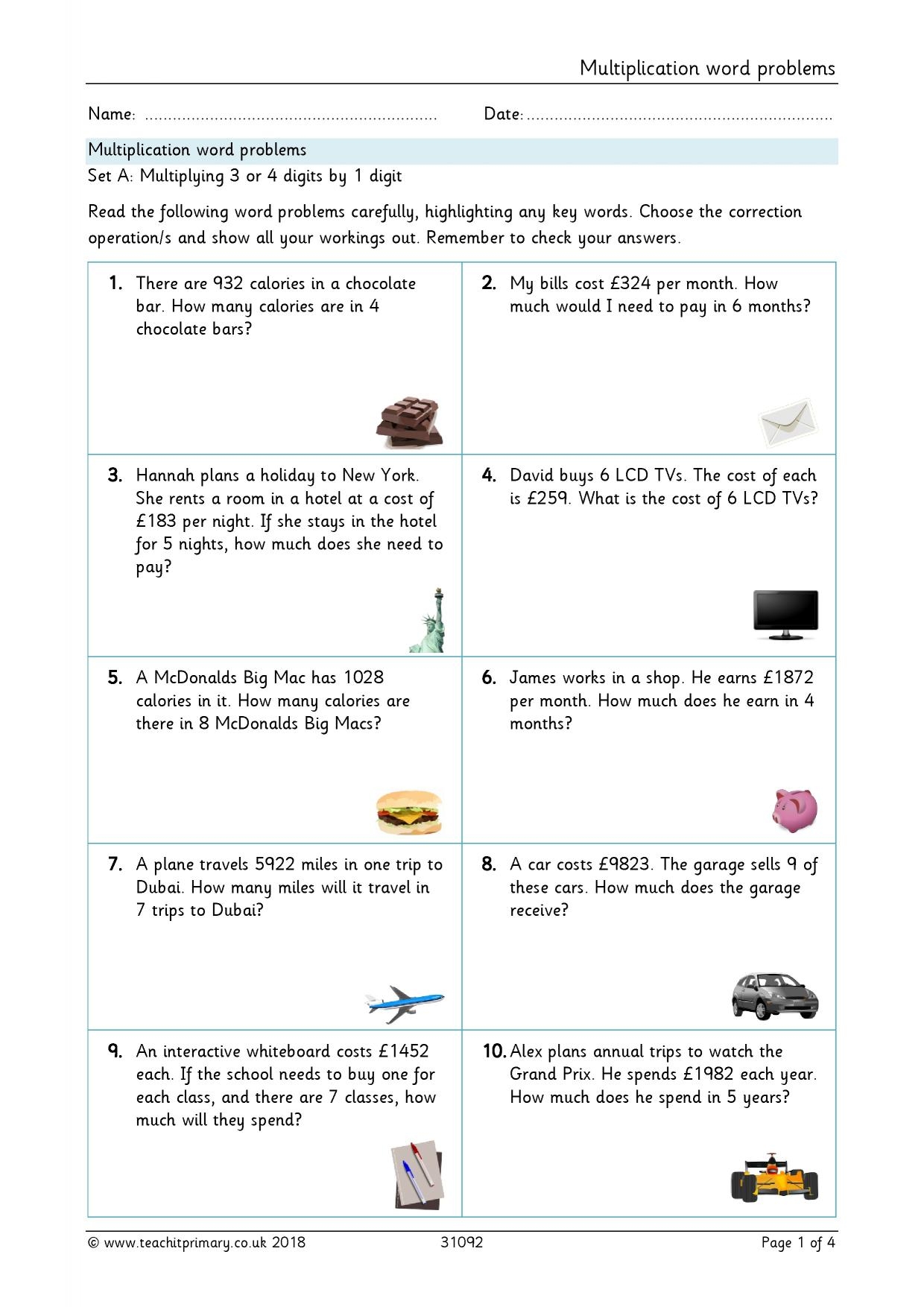 multiplication word problems pdf