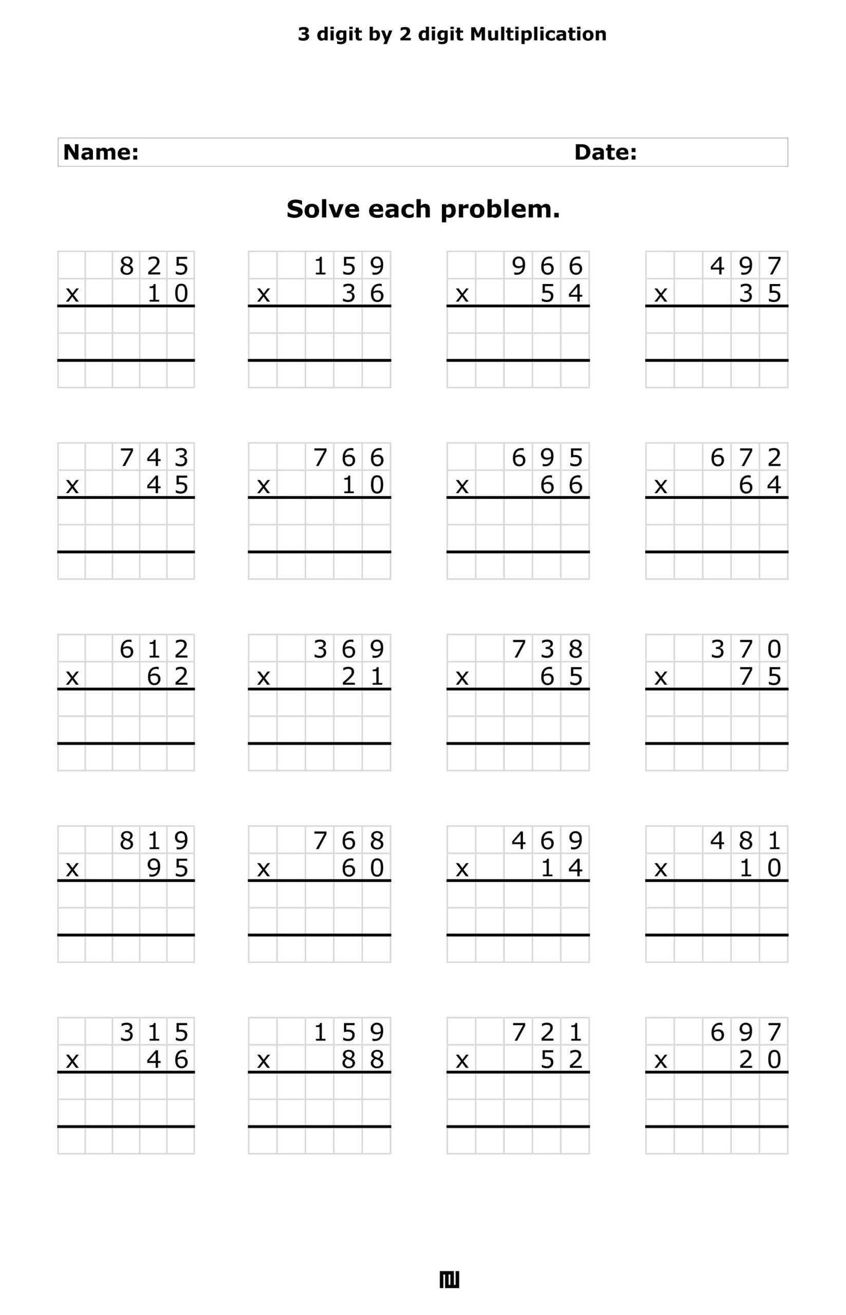 Multiplying 3 Digit By 2 Digit Numbers For Daily Practice 3 Digit By 2 Digit Multiplication Worksheets By Acminimalist Etsy