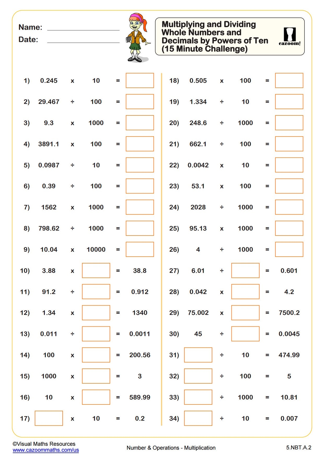 multiplication of whole numbers worksheets