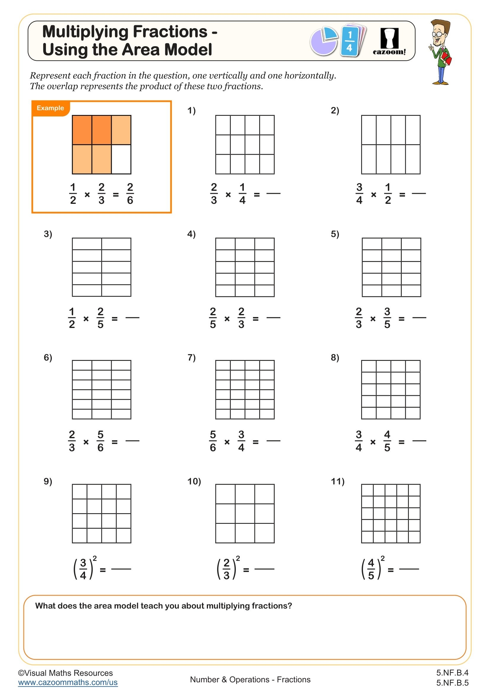 Multiplying Fractions Using The Area Model Worksheet Fun And Engaging 5th Grade Number Operations Worksheet