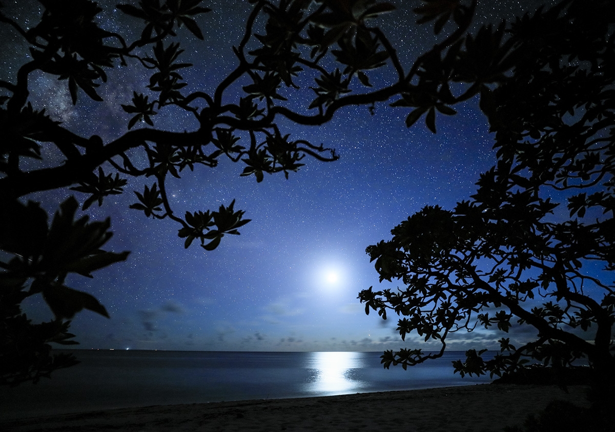 Nailing The Shot Moon And Milky Way Stars Over The Sea