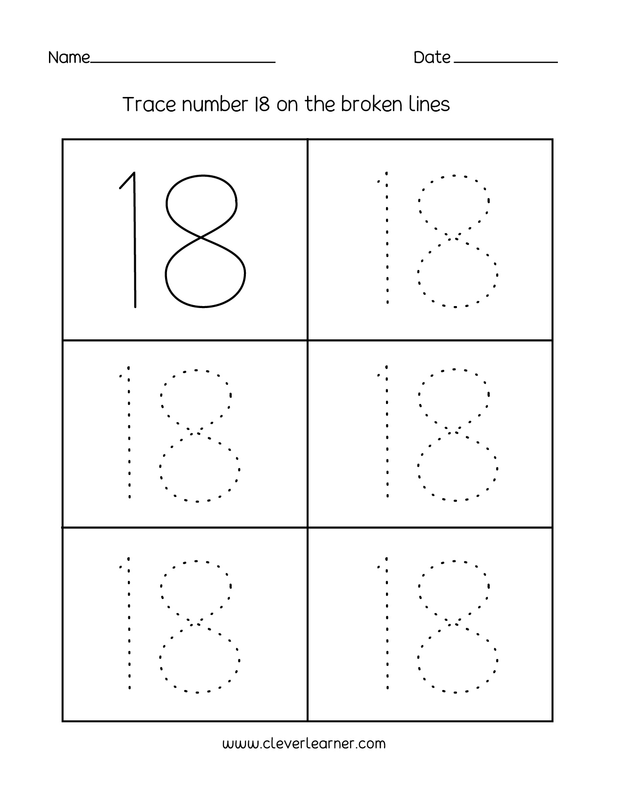 Number 18 Writing Counting And Identification Printable Worksheets For Children