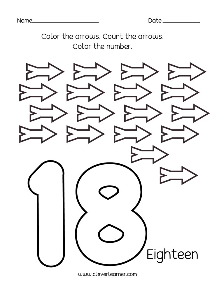 Number 18 Writing Counting And Identification Printable Worksheets For Children