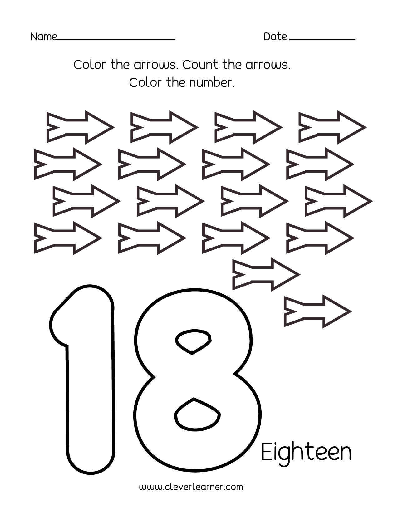 Number 18 Writing Counting And Identification Printable Worksheets For Children