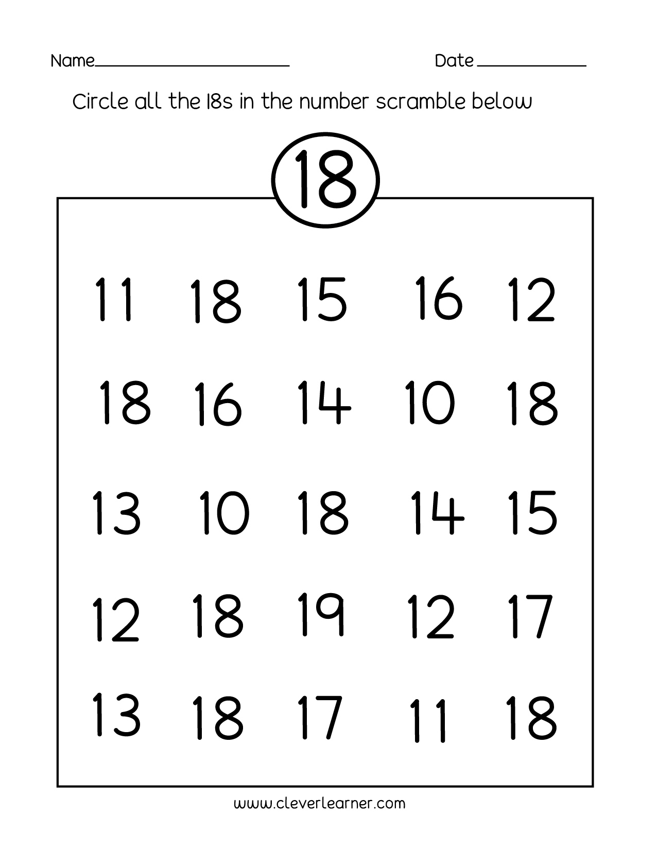 Number 18 Writing Counting And Identification Printable Worksheets Library