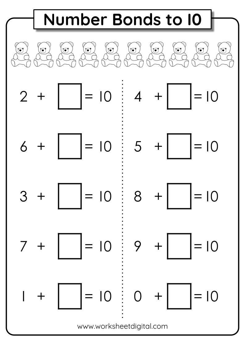 Number Bonds To 10 Math Worksheets Numbers 1 To 10 Kindergarten First Grade Homeschool Number Bonds Activity With Picture Guide Etsy