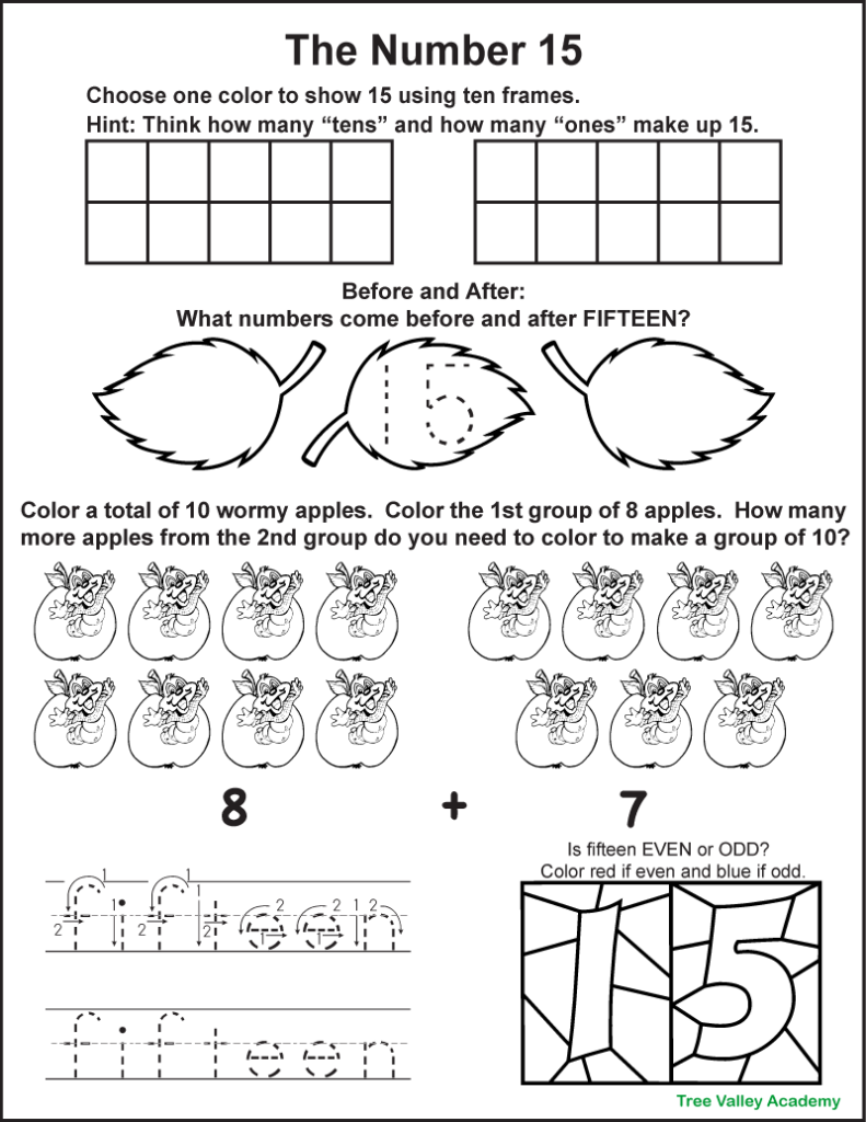 Numbers 1 – 15 worksheets printable