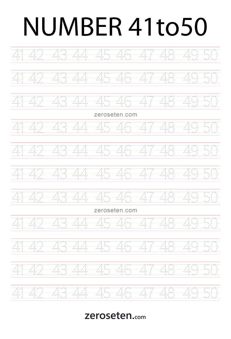 Numbers Tracing Worksheets Forty One To Fifty Zero Se Ten Blog