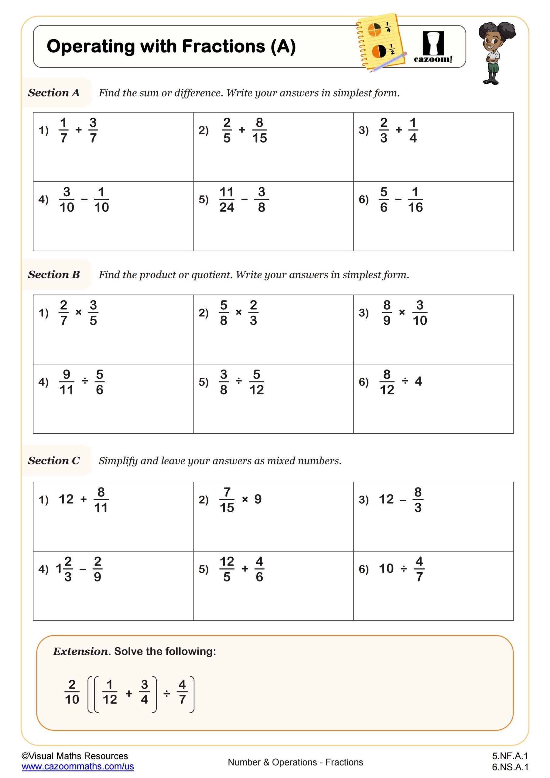 division of fractions worksheets with answers