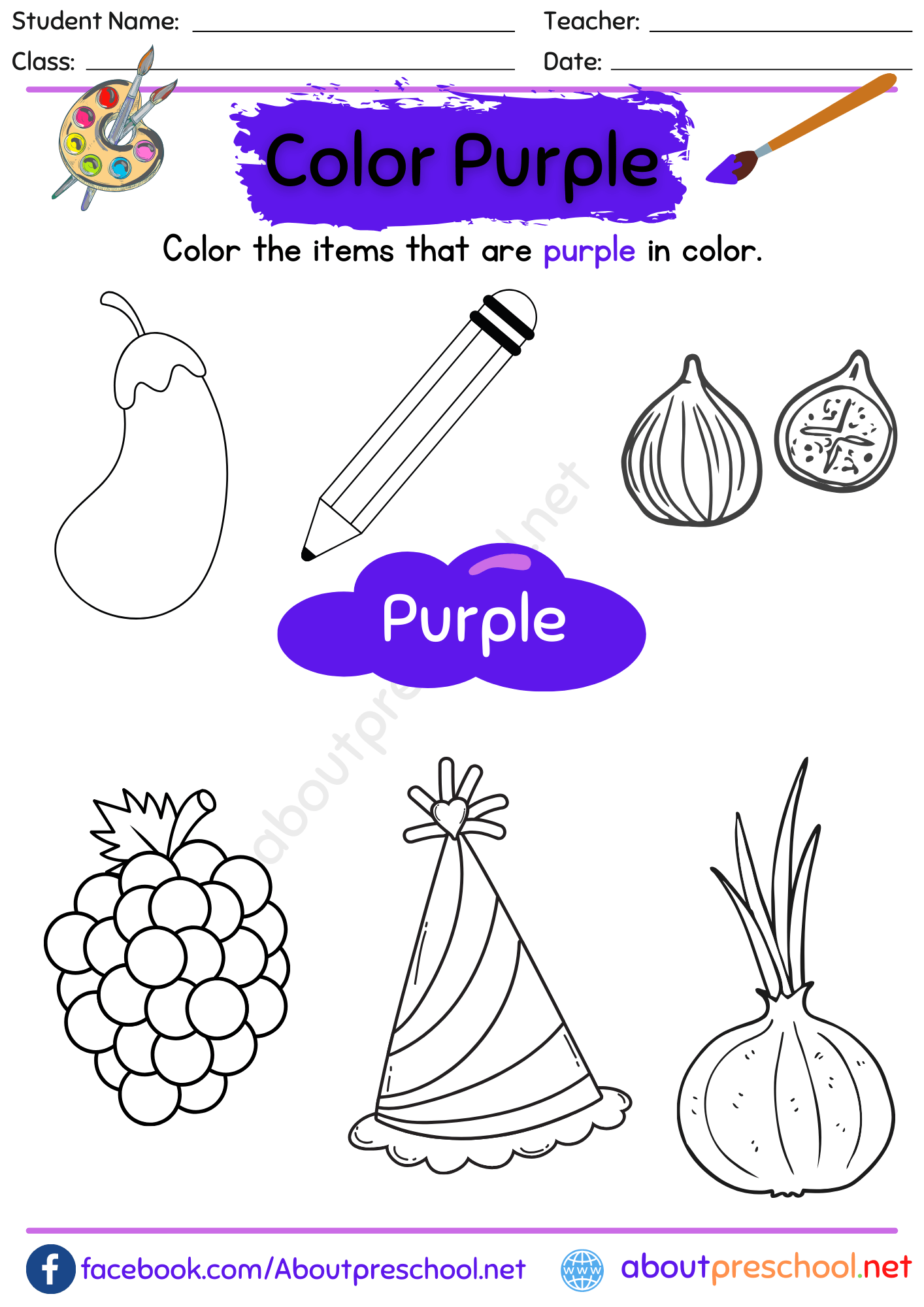 printable color purple worksheets for preschool