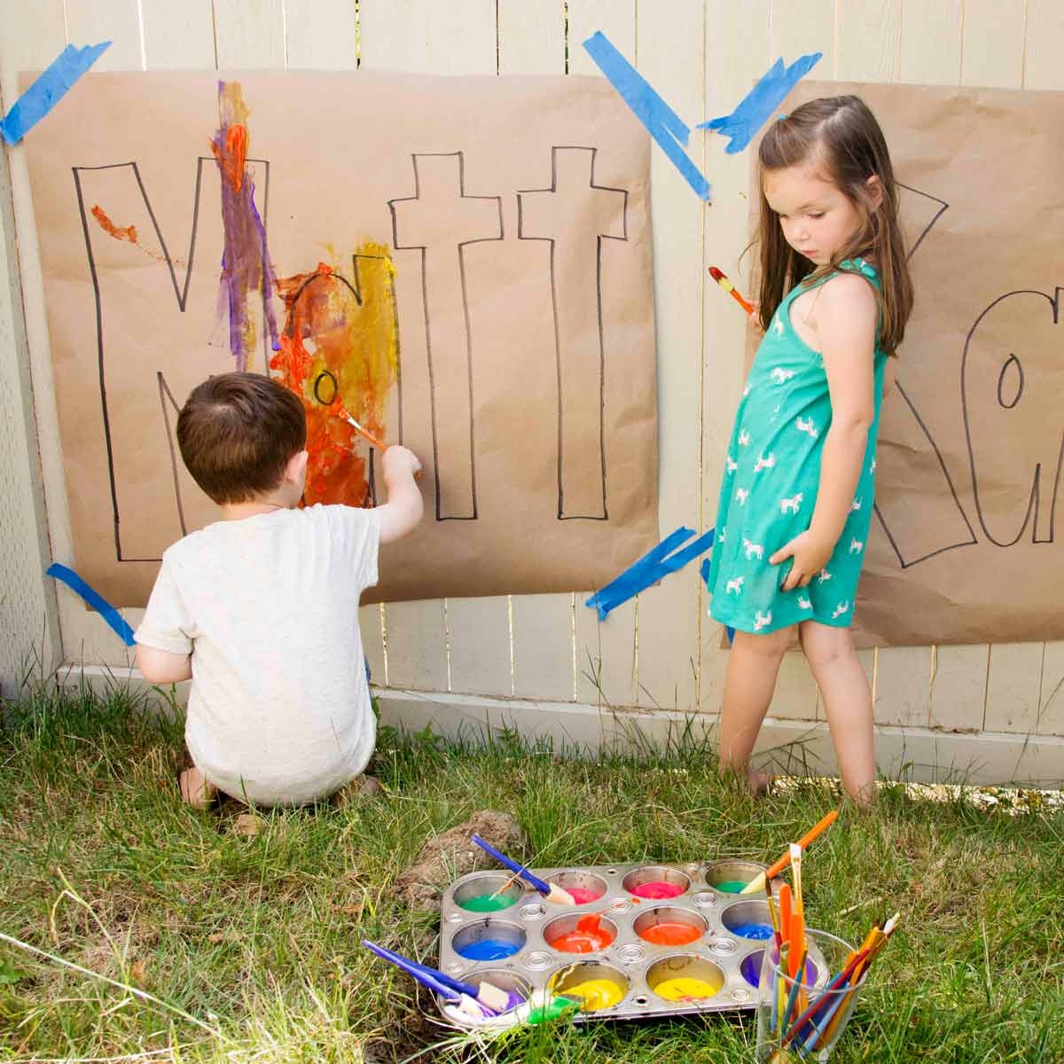 Outdoor Name Art Painting Activity For Kids Busy Toddler