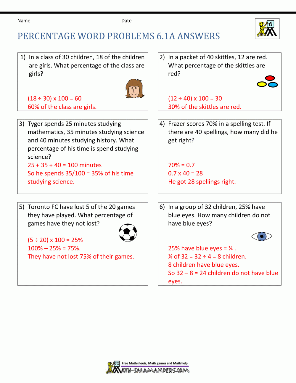 percentage worksheets for grade 6 with answers pdf