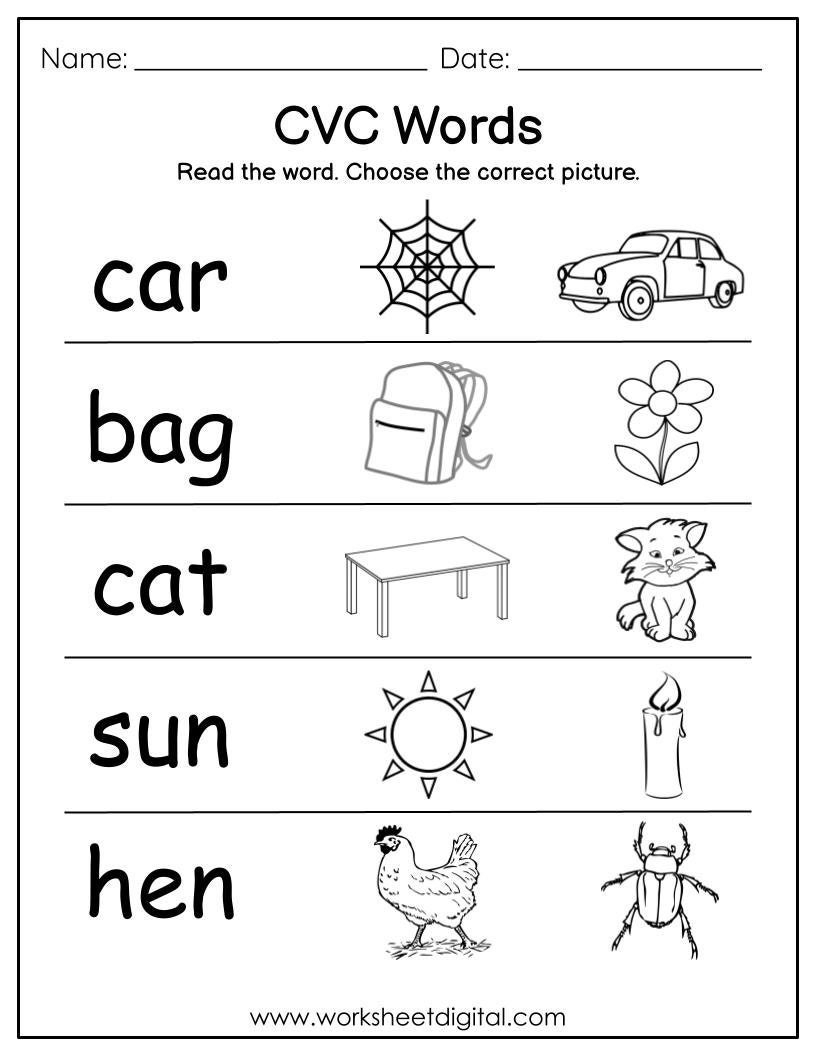 cvc printable worksheets for kindergarten