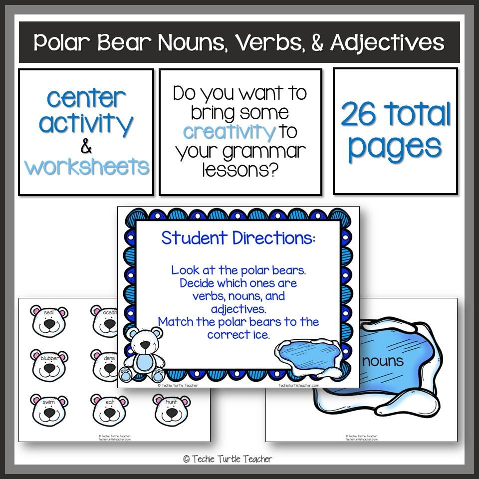 Polar Bear Parts Of Speech Nouns Adjectives Verbs Center Activity Worksheets Made By Teachers