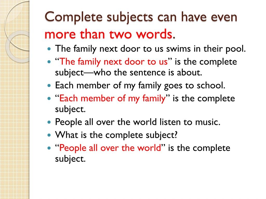 PPT Complete Subjects PowerPoint Presentation Free Download ID 2511633
