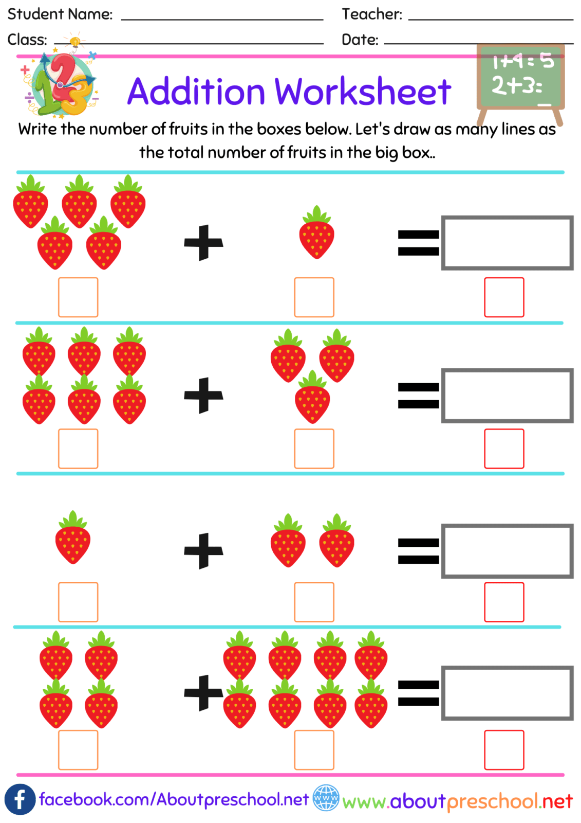 preschool addition worksheets