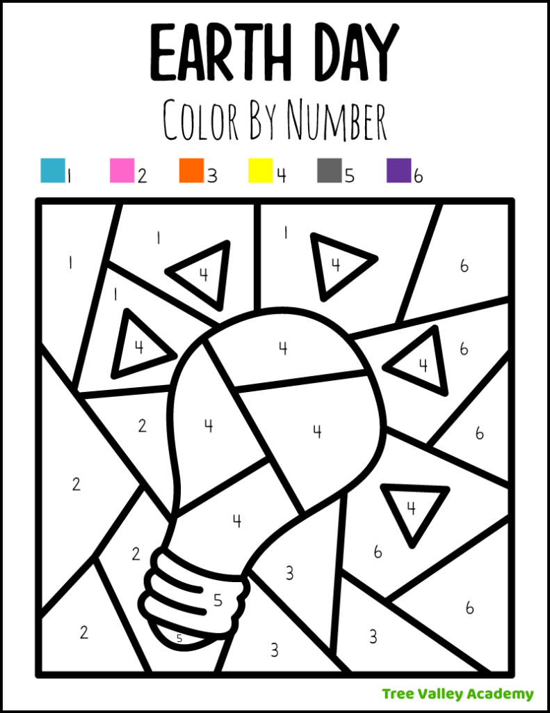 Preschool Earth Day Color By Number Tree Valley Academy