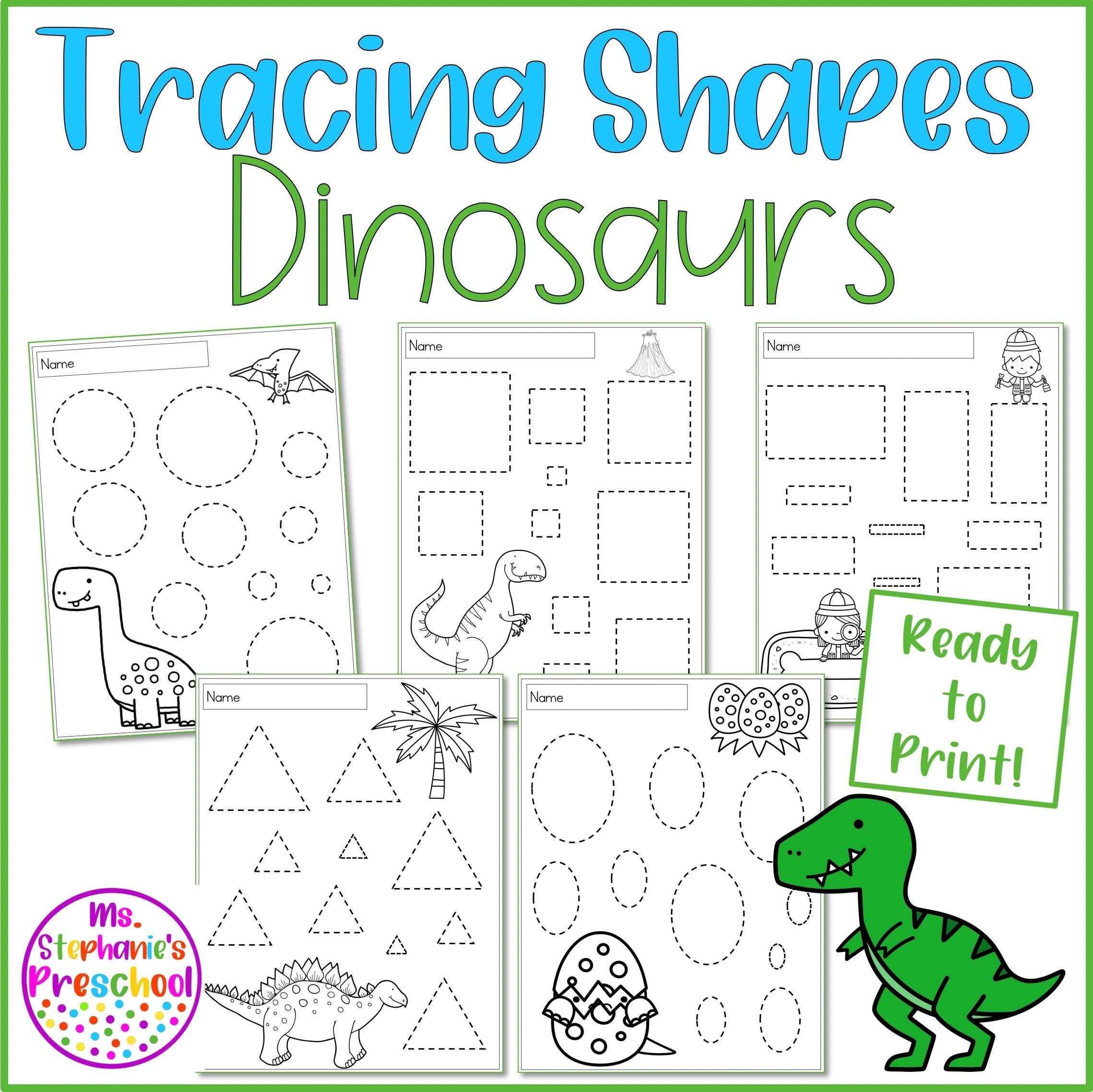 Preschool Tracing Shapes Dinosaurs Preschool Printables Preschool Worksheets Homeschool Printable Prek Worksheet Learning Activity Etsy