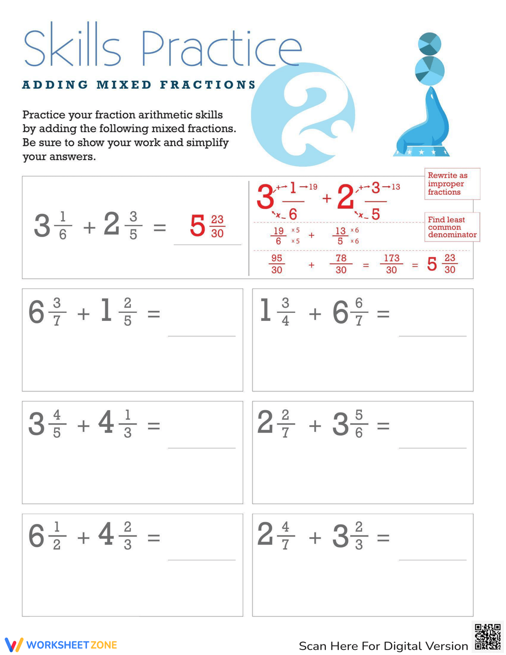 Printable Adding Mixed Numbers Worksheets
