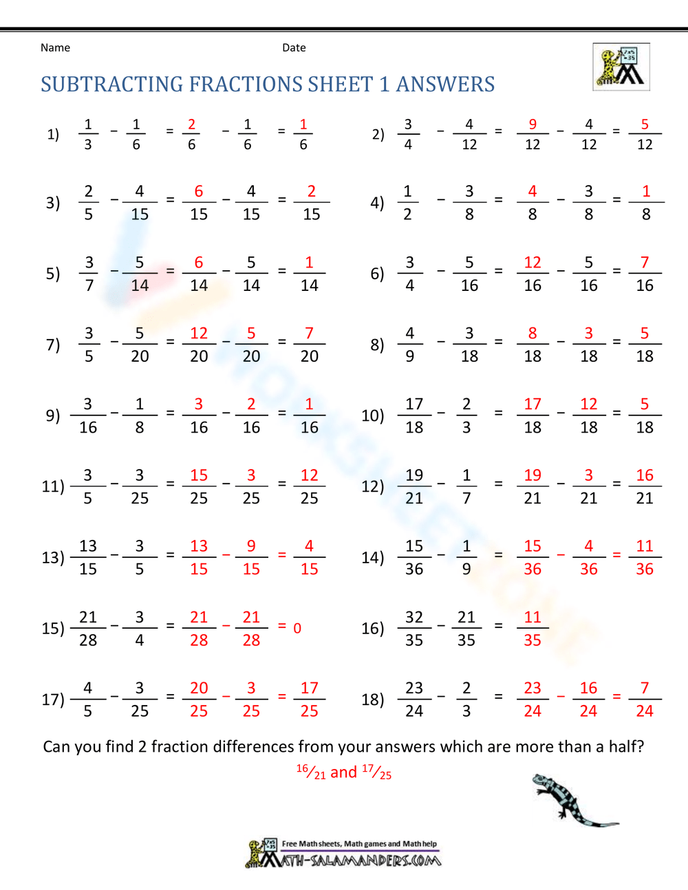 Printable Grade 3 Adding And Subtracting Fractions Worksheets Download