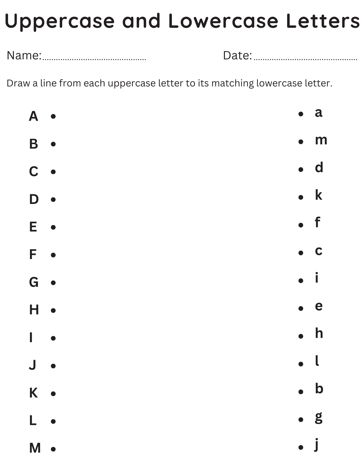 uppercase and lowercase matching worksheets