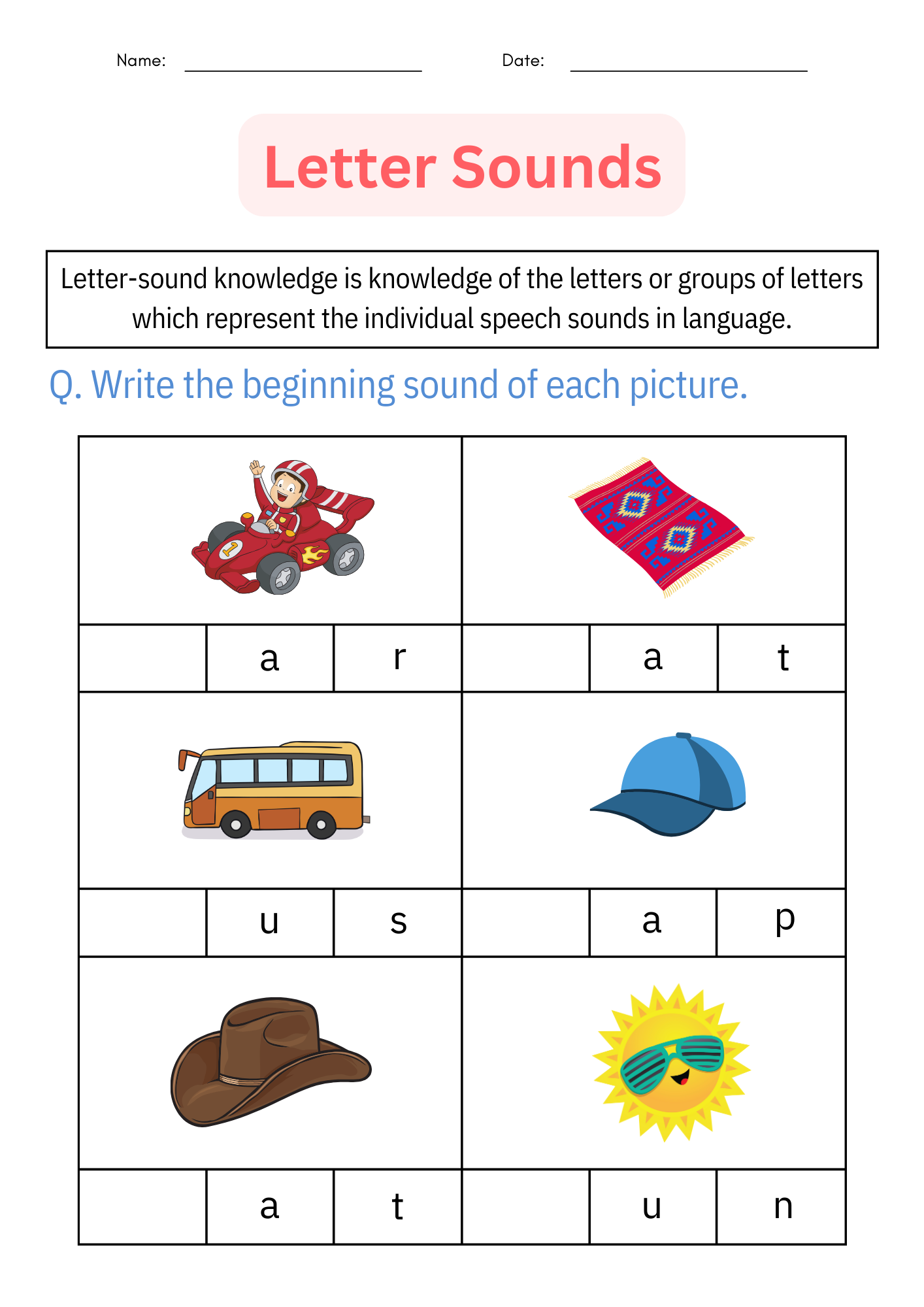 Printable Matching Beginning Letter Sounds Worksheet And Activities For Grade 1 Made By Teachers