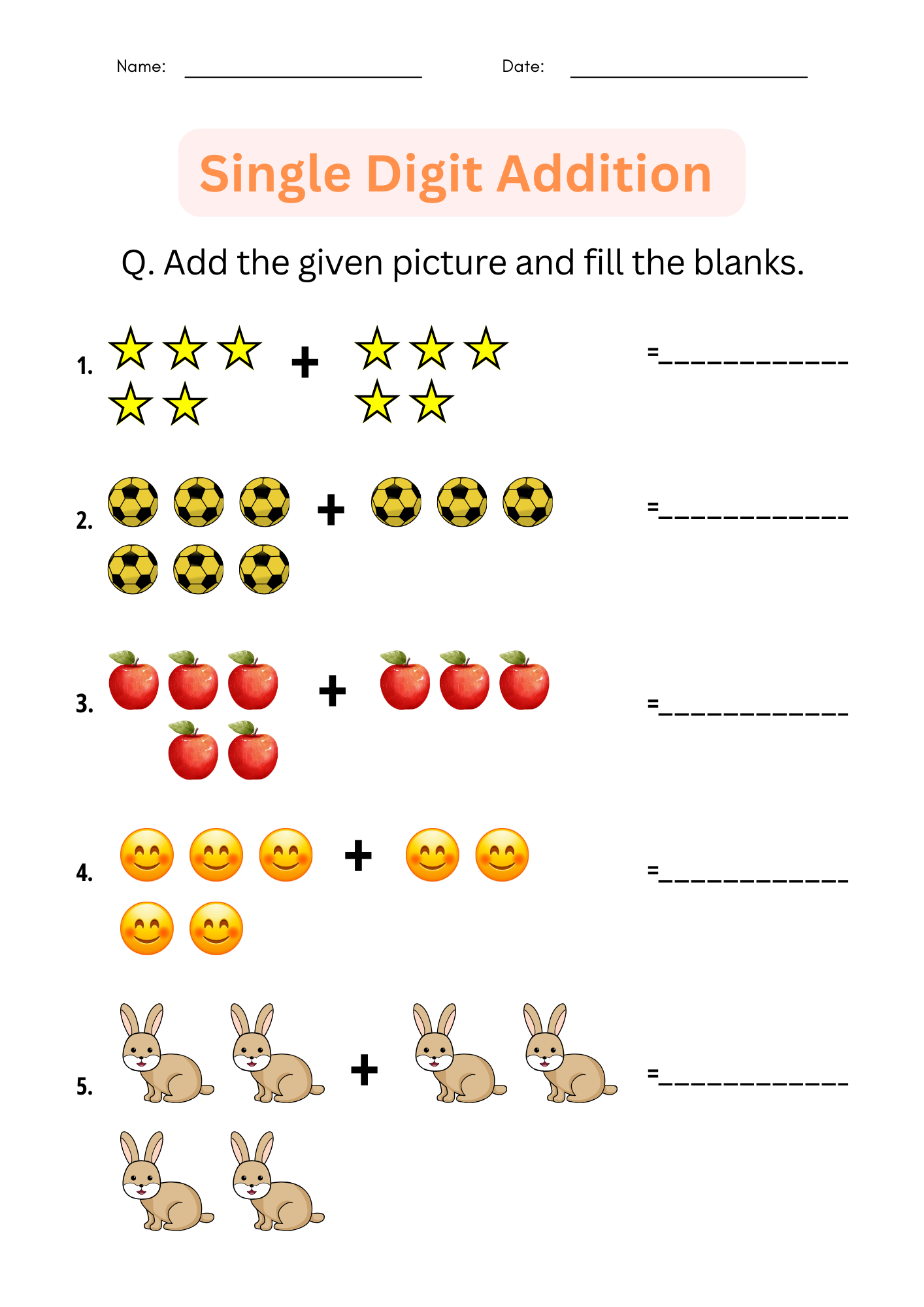 single digit addition worksheets