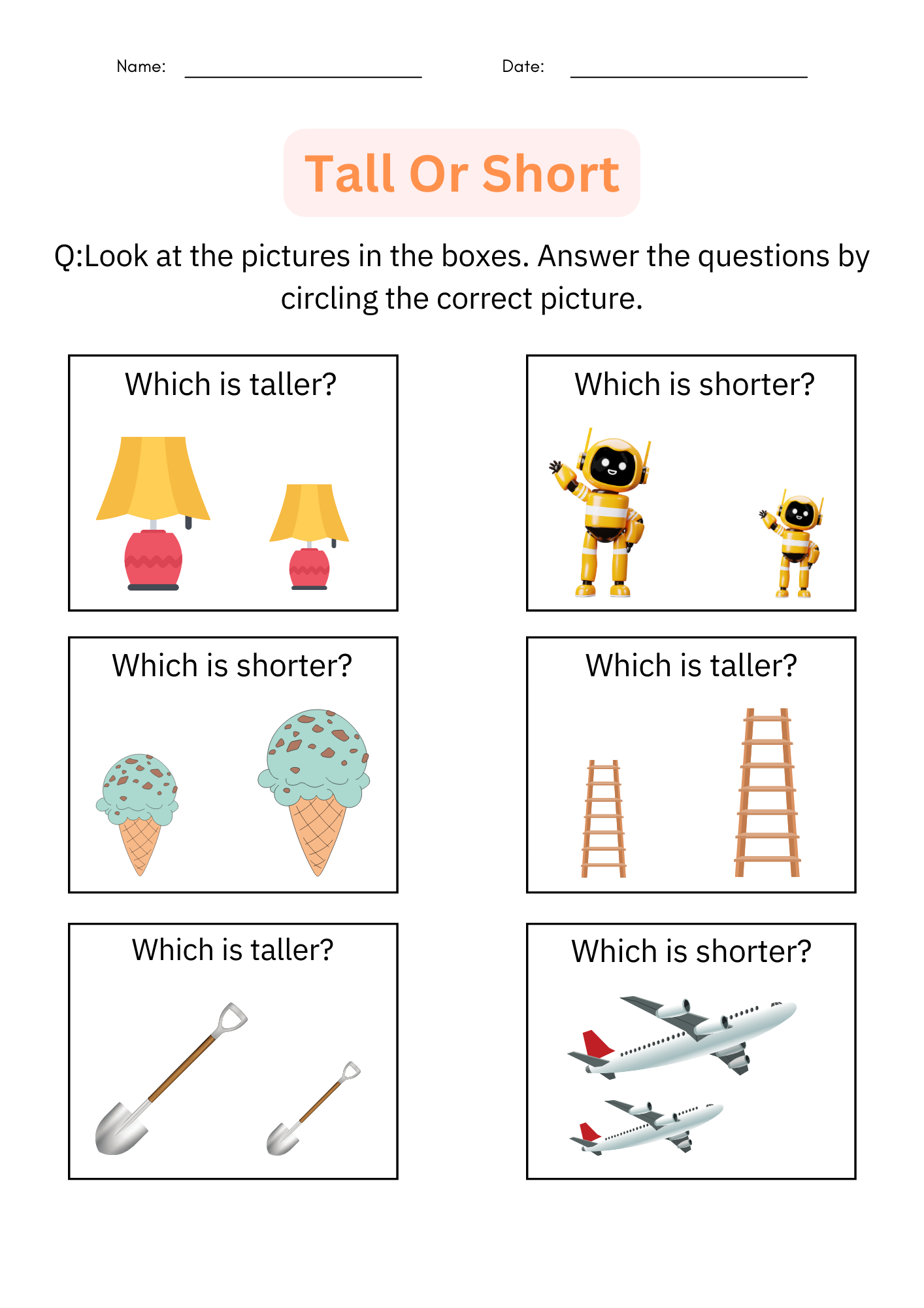 Printable Tall And Short Worksheets Tall Or Short Activities For Grade 1 2 3 Made By Teachers