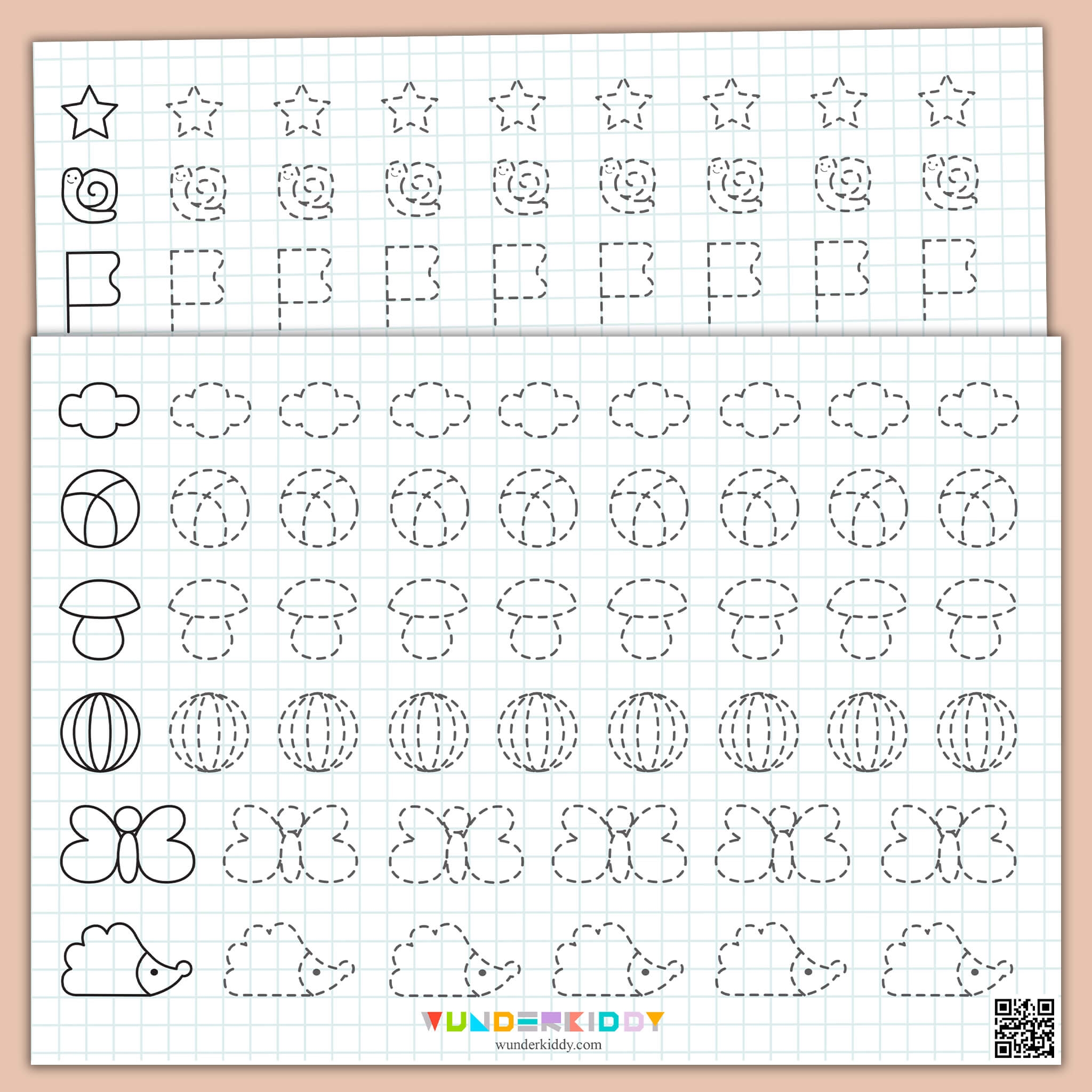 Printable Trace And Color Early Childhood Pre Writing Worksheet