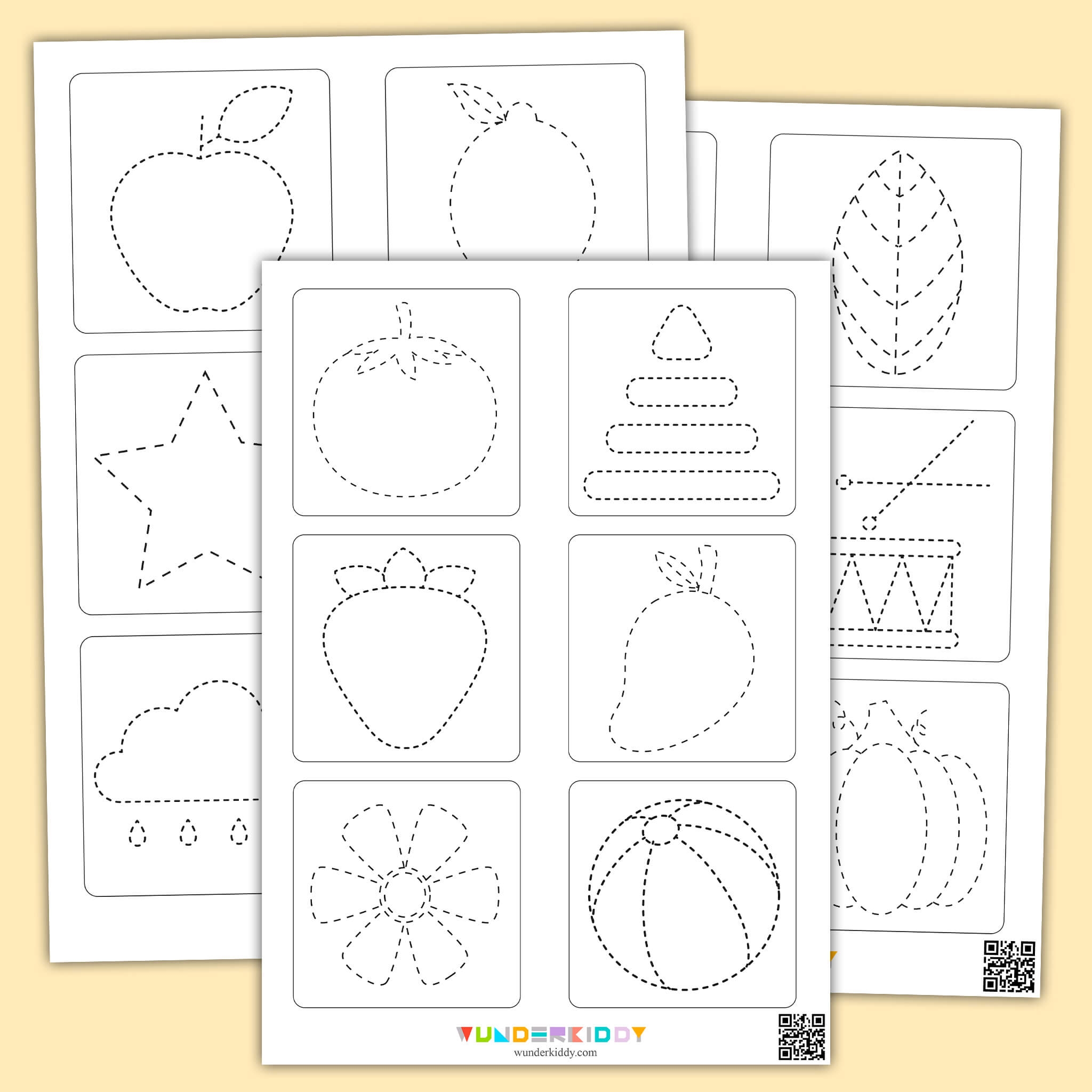 Printable Trace And Color Early Childhood Pre Writing Worksheet