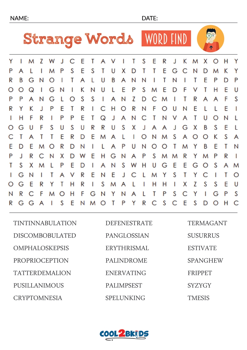 hard word search worksheets