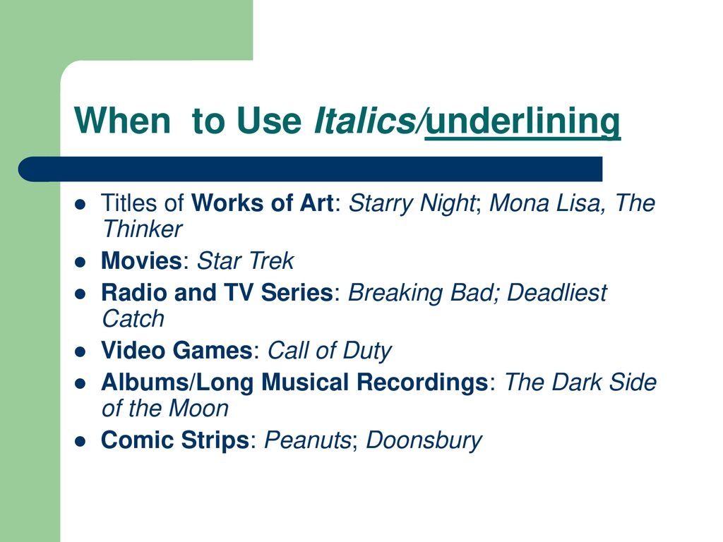 Punctuating Titles Italics Or Quotes Ppt Download