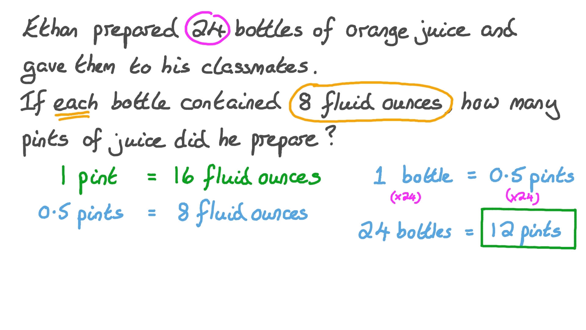 Question Video Converting Capacities Between Fluid Ounces And Pints Nagwa