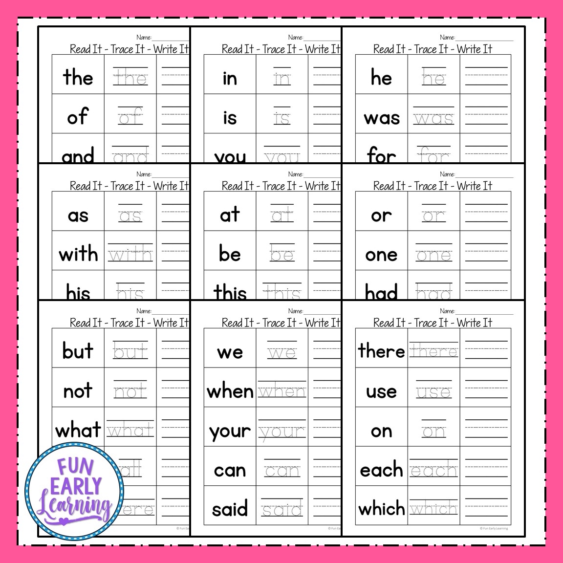 kindergarten sight words free printable worksheets