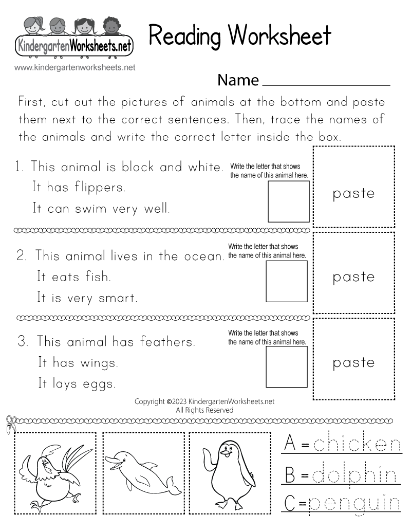 printable kindergarten worksheets reading